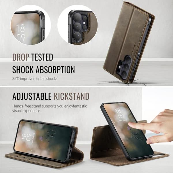 Magnetic RFID Blocking Leather Case for Samsung Galaxy S26 Ultra 5G Kaffe