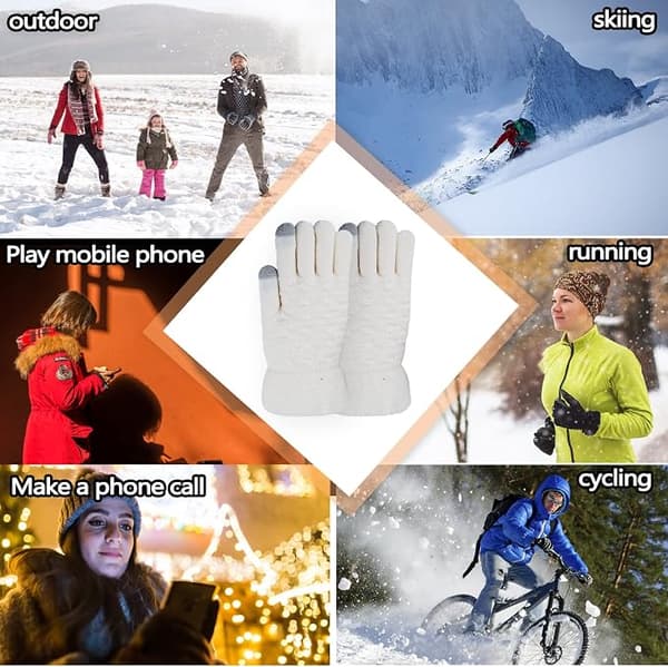 Vinter Varme Touchscreen Vanter til Kvinder, Termiske Strikkede Uldvanter med Fleecefor til Koldt Vejr White