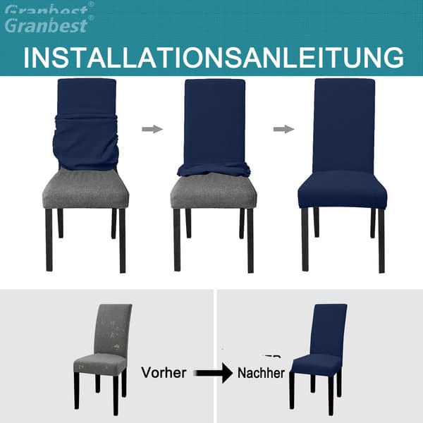 (Marineblå) 6-pakning Premium Vanntette Elastiske Høystoltrekk