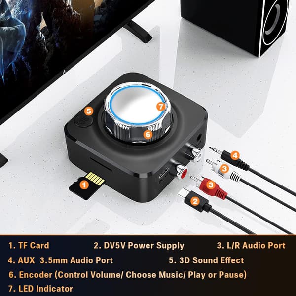 Bluetooth 5.0 Mottaker - Bluetooth-lydadapter for musikk