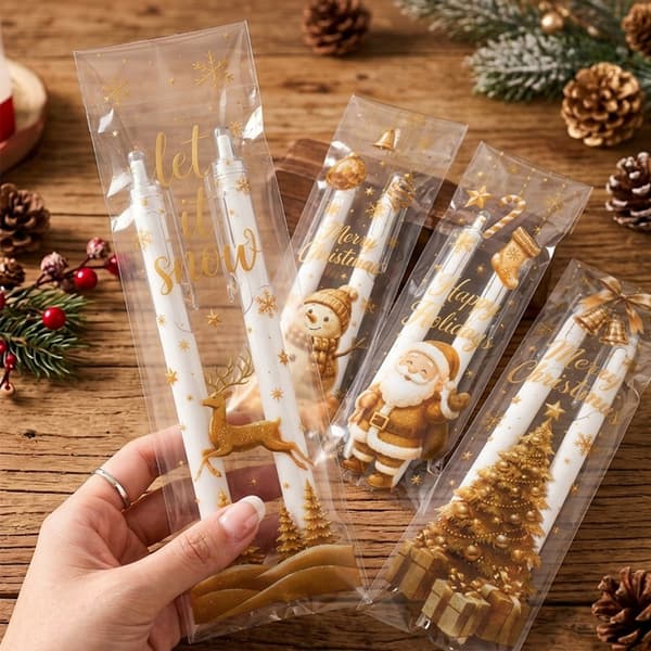 Selvklebende godteposer til jul, lange godteriposer for julebakst og gaver 100pcs