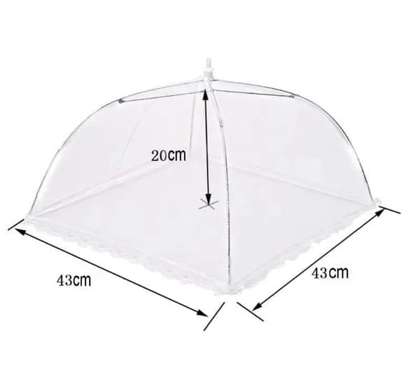 4 stk. Pop-up madparaply i mesh – foldbart insektnet til udendørs måltider, 43×43 cm, hvid