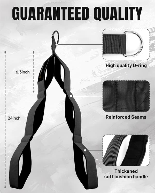 Triceps Rep Attachment - Improved Range of Motion Cable Handle for Pushdowns, Curls, Face Pulls, Professional Gym Use black black color