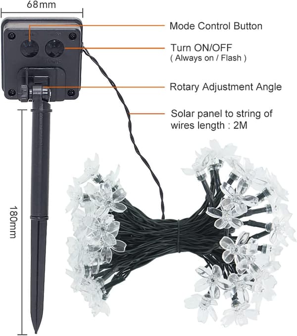 Solarslinga utomhus blommor, 7m 50 LED solarslinga