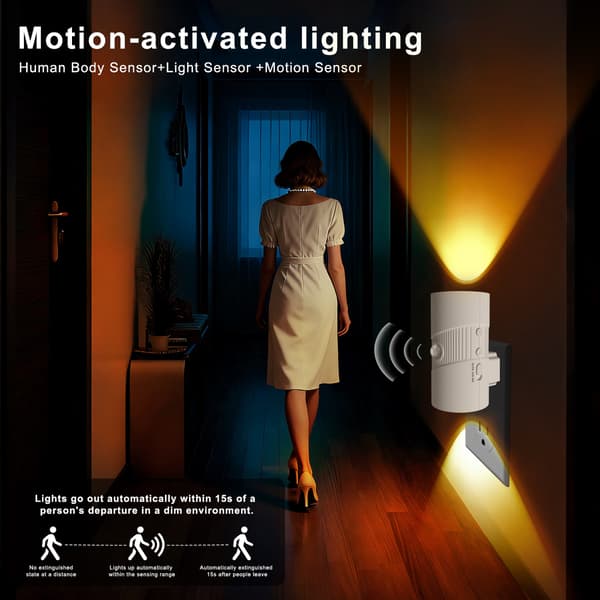 Plug-in Bevægelsessensor LED Natlampe, 3 Farvetemperaturer til Gang Trapper Soveværelse, 2-pak White 2pcs