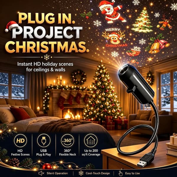 High-Definition Plug-and-Play USB Jule-Stjernehimmelprojektor – Ideel til festindretning og børneværelser med juletema