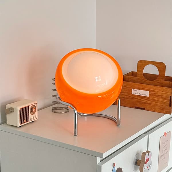Bauhaus-stil sengebordslampe, øjenlampe, Space Age Retro, soveværelse, glas, LED-bordlampe