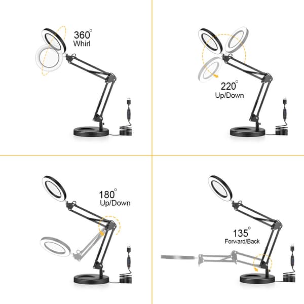 5x Magnifying Glass with Light and Stand, Two-in-One Lumino