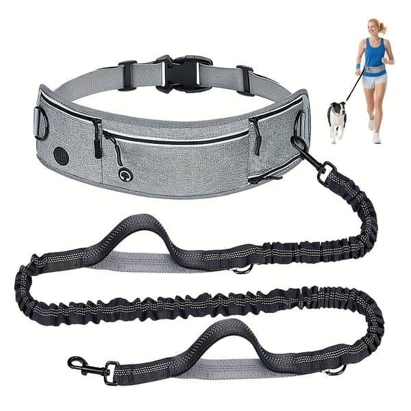 Handsfree hundkoppel justerbart infällbart reflekterande säkerhet för löpning jogging utomhus husdjur Black One-size