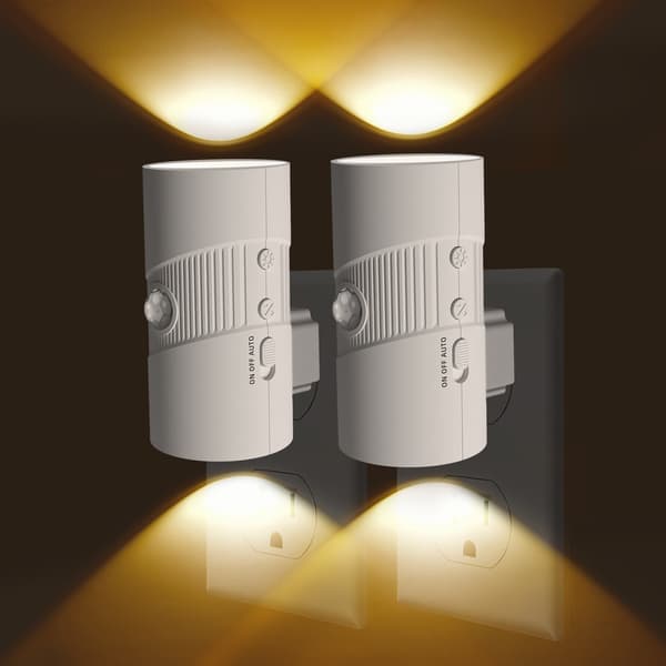 Plug-in Bevægelsessensor LED Natlampe, 3 Farvetemperaturer til Gang Trapper Soveværelse, 2-pak Black 2pcs
