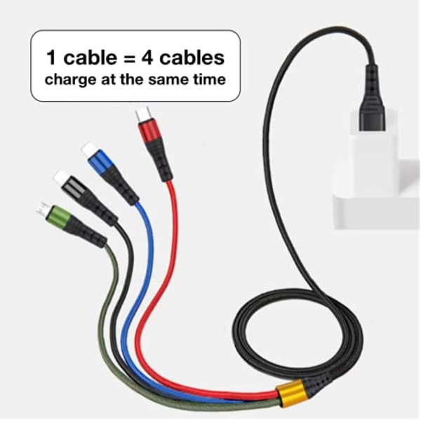 4-i-1 USB Hurtigopladningskabel [120 cm længde] Multi-brug kabel til Type-C Micro Android-telefoner