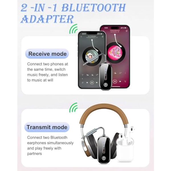 2 i 1 Bluetooth Transceiver 5.4 Trådløs Adapter til Fly med 3,5 mm