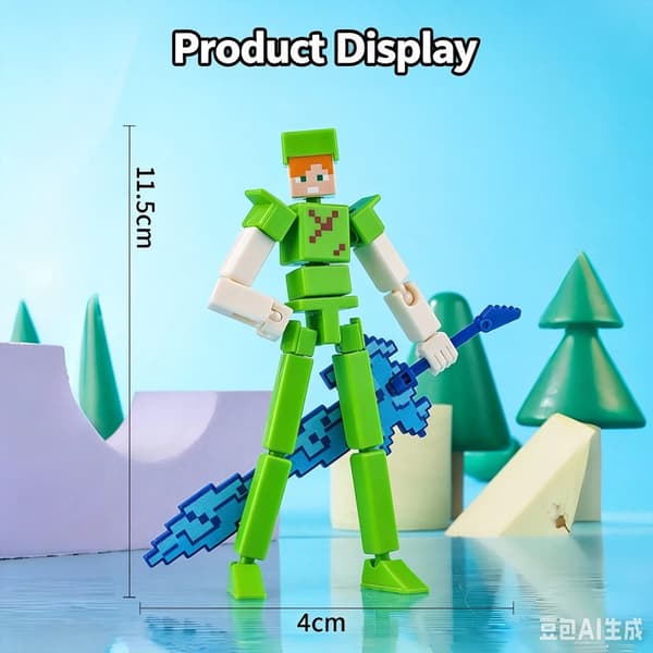 Leddelt byggeklodsfigur, bevægelig mini-actionfigurmodel, samlerlegetøj med tilfældigt våben Light blue