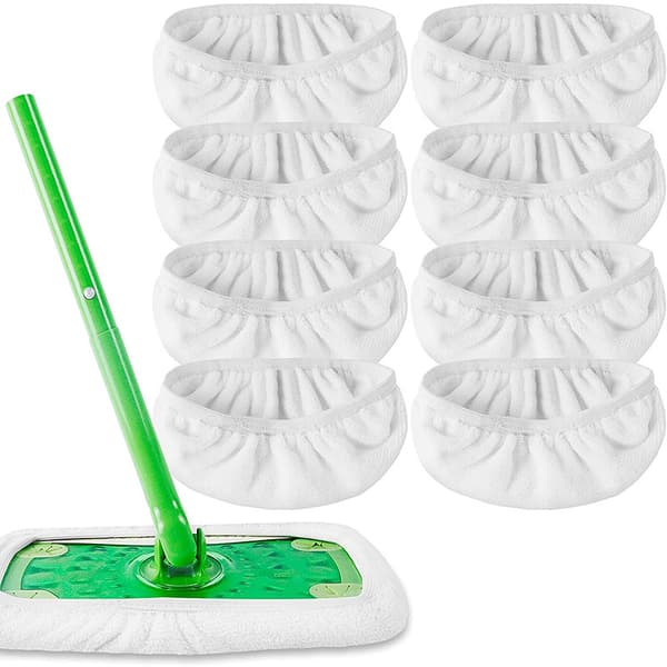 8-pakning bomullsmoppputer, gjenbrukbare for Swiffer Sweeper mopp, oppgradert