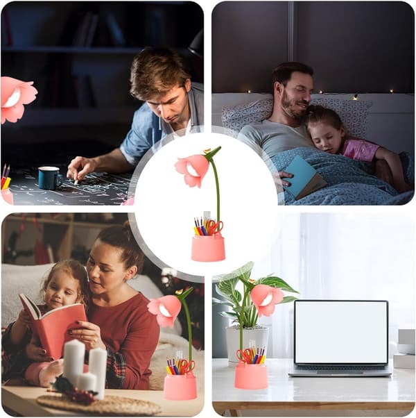 Dimbar LED-lampe med berøringskontroller og fleksibel arm; designet for øyebeskyttelse og egnet for både gutter og jenter (gul). Yellow