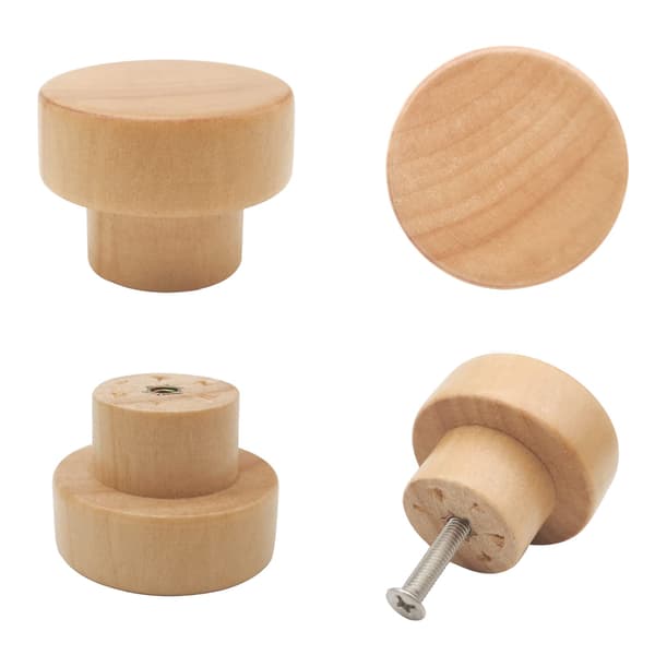 16 STK Treknapper Flate Runde Skapknapper 35 mm Ubehandlede Tre Møbelskuffeknotter Trekk