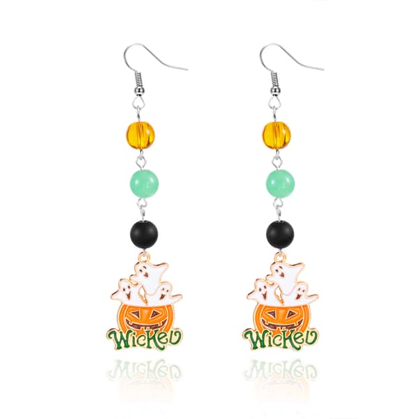 Halloween græskar spøgelse øreringe, gotiske kvast dingle ørestikker til kvinder, zinklegering #4-ER25Y0347