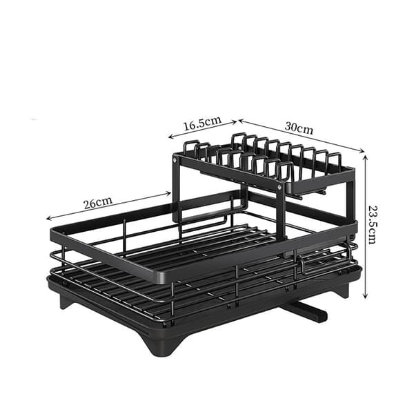 Steel Dish Drying Rack with Removable Tray and Two Tiers - Black