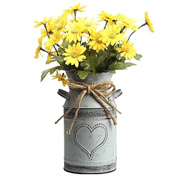 Metall Shabby Chic Blomstervas Rustik Kannvas Vintage Grå Vas 19 cm H