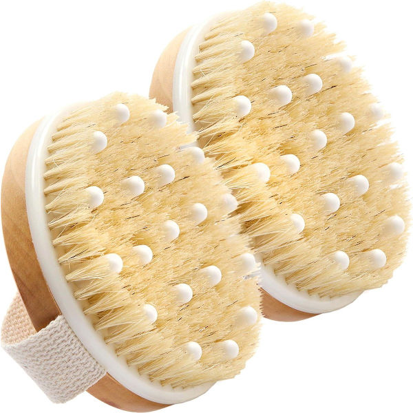 Torrborste för celluliter 2 delar, exfolierande kroppsborste med massagenoder för lymfdränage