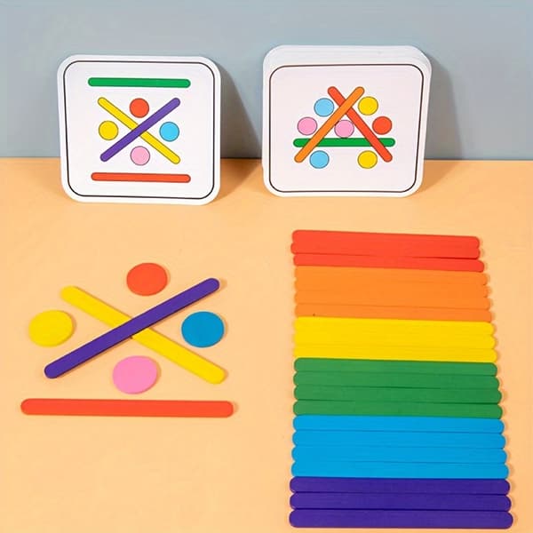 Træ Rainbow Stick Puzzle til Børn - Blå, Sensorisk Logisk Tænkespil, Pædagogisk Legetøj til Børn Blue