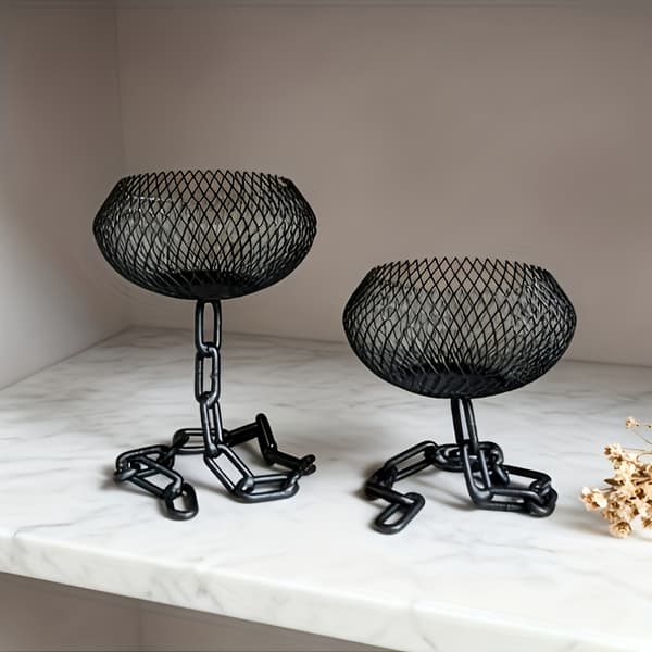 Industriell Kjede Jern Lysestaker Sett med 2 Rustikk Stil Solid for Innendørs Utendørs Telys Bryllup 2pcs