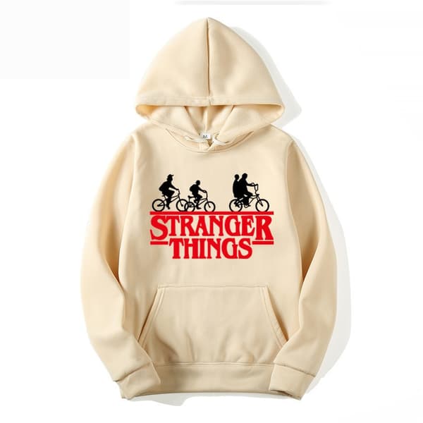 Stranger Things Trykt Pullover Hættetrøje med Fleecejakke - Beige - Størrelse S Beige