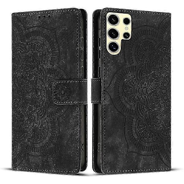 Frosted Læder Etui til Mandala Emed Retro Telefon Sort