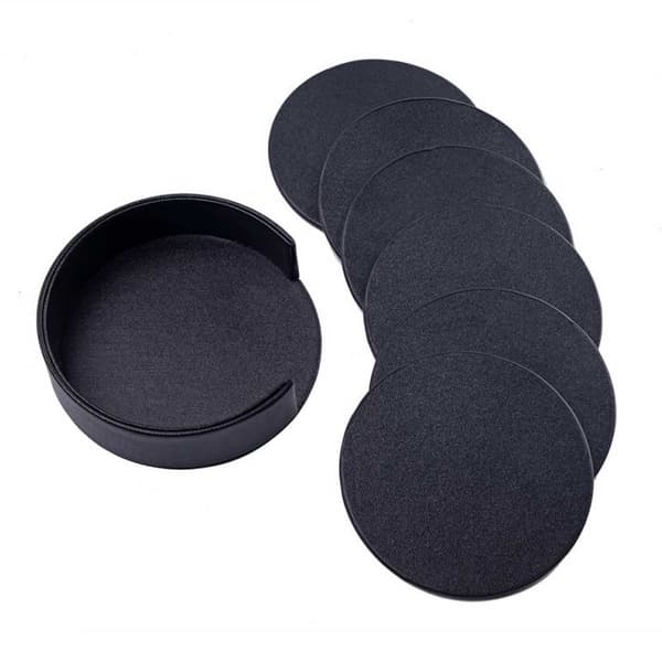 6-pak Vendbare Glasunderlag Sort PU-Læder med Holder sort black