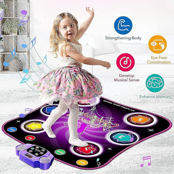 Dansematte for barn 3-10 år med Bluetooth, Musikkdansematte med 6 lysende piler, Elektronisk dansematte