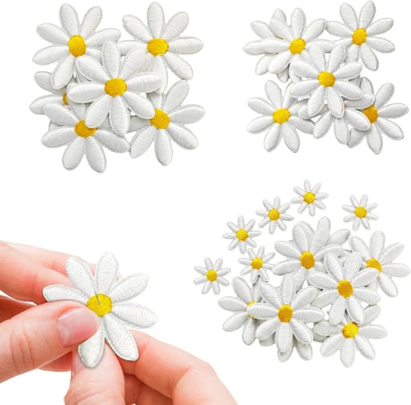 40 stk. tusindfryd blomster strygemærker i 4 størrelser, søde broderede applikationer