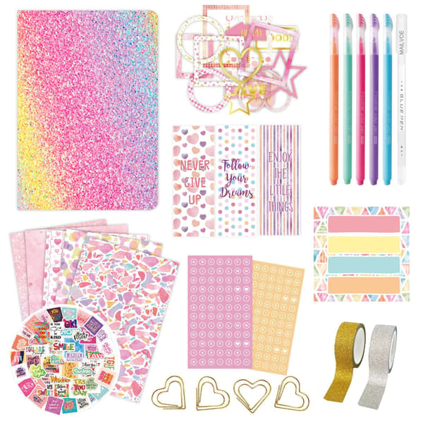 Guldfolie DIY Dagbogssæt til piger 4 år og opefter: Scrapbog, Børnegave, Journal pink