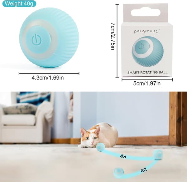 Interaktiv kattelegetøjsbold, 360° selvroterende elektrisk bold, kattebold med LED-lys, USB,