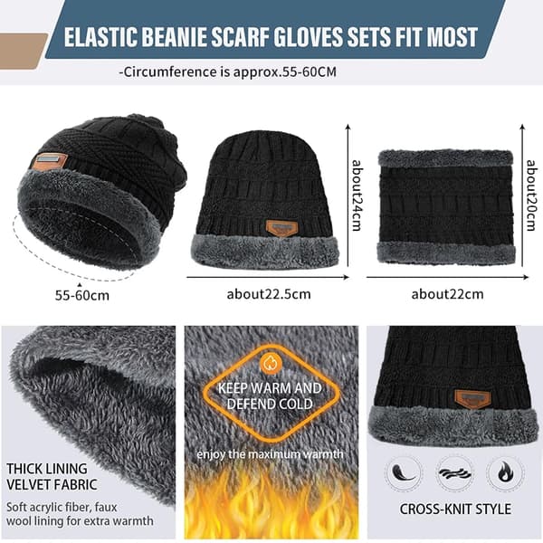 Vintermössa för män Stickad mössa Vintermössa Dam Tjock Ull Halsduk Mössa Balaclava Mask Bonnet Hattar black