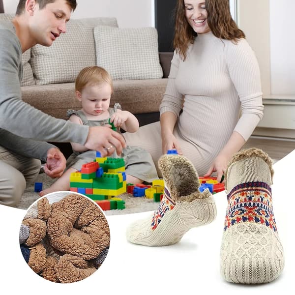 Tjocka golvstrumpor dam herr hemtofflor strumpor halkfria stickade mattstrumpor vinter termiska sovstrumpor julklappar Dark Blue 28CM