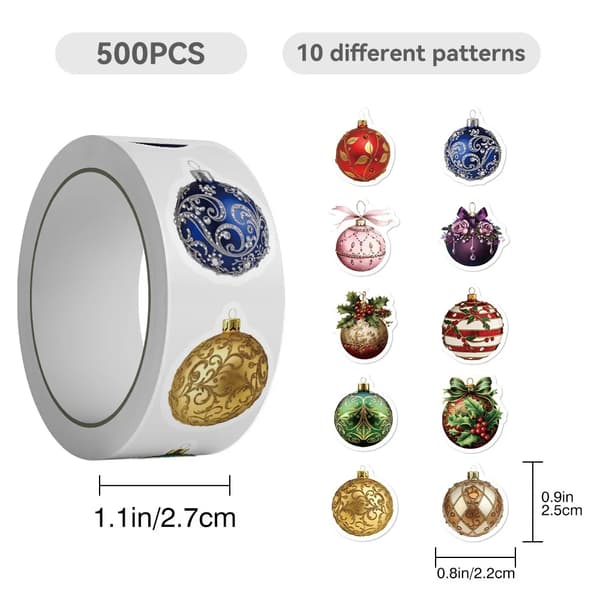 500 st Julkula Roll-On Stickers Juldekorationer för Anteckningsböcker & Scrapbooks DIY Gitarr & Vattenkopp Dekaler 500pcs