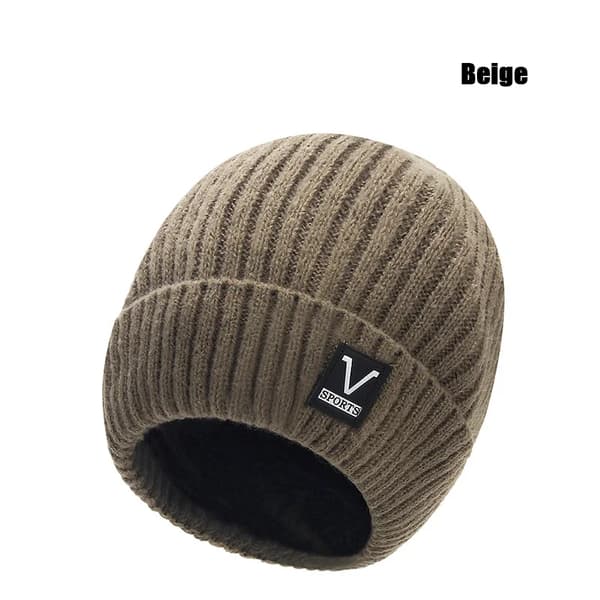 Mössa Herr Slouchy Stickad Skull Cap Varm Strumpmössa Killar Kvinnor Randig Vintermössa Uppvikt Enkel Mössa Beige