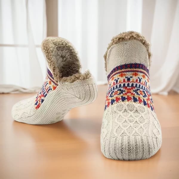 Tjocka golvstrumpor dam herr hemtofflor strumpor halkfria stickade mattstrumpor vinter termiska sovstrumpor julklappar Grey 28CM