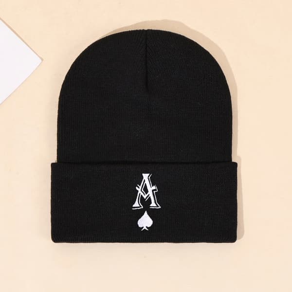 Höst/Vinter Varm Ny Spader Ess Broderi Stickad Mössa Herr- och Dammodetrender Mångsidiga Beanies Khaki