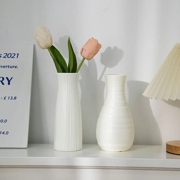 Modern Blomvas Plast Växtkruka Vit Imitation Keramiska Blomvaser Blomsterarrangemang Hem Vardagsrum Bröllopsdekor S19