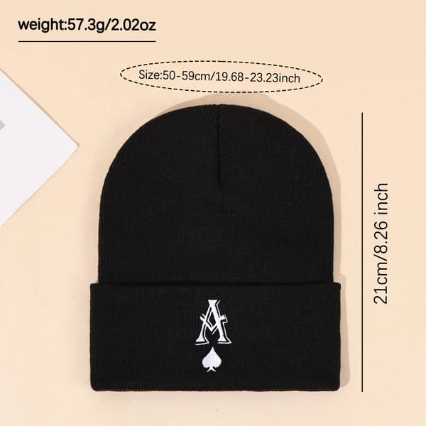 Höst/Vinter Varm Ny Spader Ess Broderi Stickad Mössa Herr- och Dammodetrender Mångsidiga Beanies Red