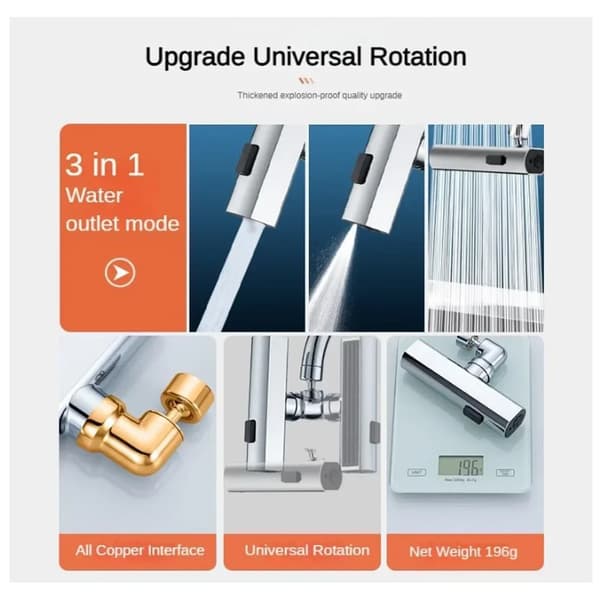 Köksblandare Vattenfall Utlopp Stänksäker Universell Roterande Bubblare Multifunktionell Vattenmunstycksförlängning silver plating