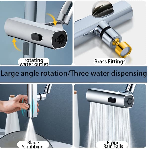Stänkskydd för köksblandare Vattenfall Vattenutlopp Universal Roterande Bubblare Booster Förlängning Vattenmunstycke Universalled silver plating