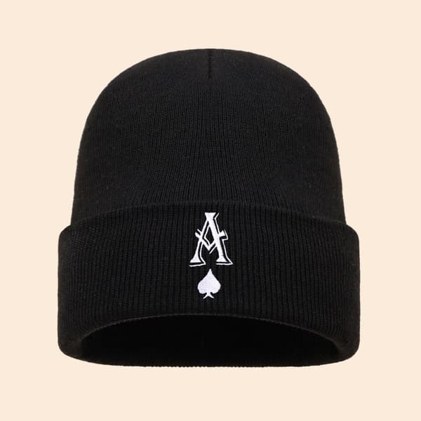 Höst/Vinter Varm Ny Spader Ess Broderi Stickad Mössa Herr- och Dammodetrender Mångsidiga Beanies WHITE