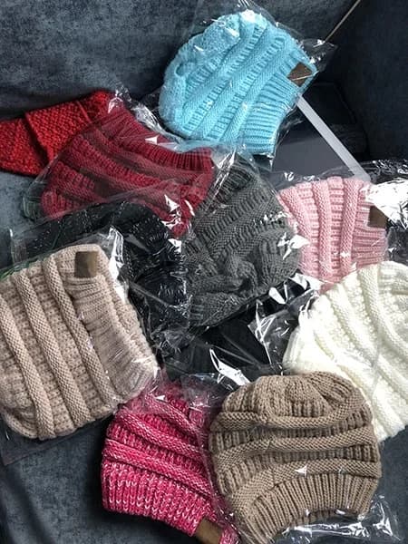 Dam Vinter Stickad Mössa Hästsvans Mössa Hål Varm Ylle Mössa Khaki