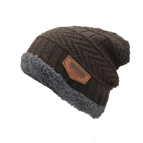 Mössor Herr Vintermössa Dam Stickade Mössor För Män Mössa Vintermössor Gorro Tjock Varm Utan Brätte Päls Bonnet Herr BROWN
