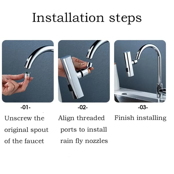 Köksblandare Vattenfall Utlopp Stänksäker Universell Roterande Bubblare Multifunktionell Vattenmunstycksförlängning silver plating