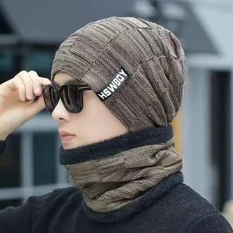 Halsvärmare Stickad Mössa Halsduk Set Päls Ullfoder Tjock Varm Stickad Mössa Balaclava Vintermössa för Män Kvinnor Keps Skullies Bonnet Dark grey