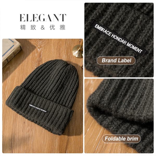Ullstickade Mössor Elastisk Mössa Vinter Vindtät och Varm Beanies Solid Färg Mössa Täcker Unisex Huvudet och Öronen För Män Kvinnor Black