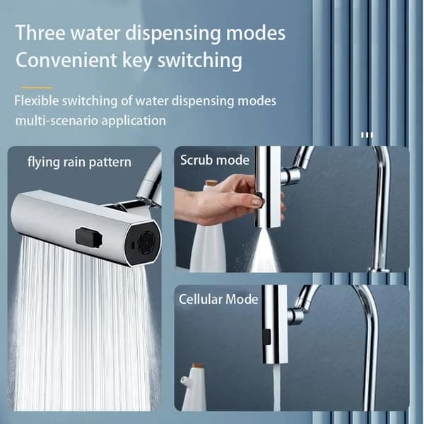 Köksblandare Vattenfall Utlopp Stänksäker Universell Roterande Bubblare Multifunktionell Vattenmunstycksförlängning silver plating